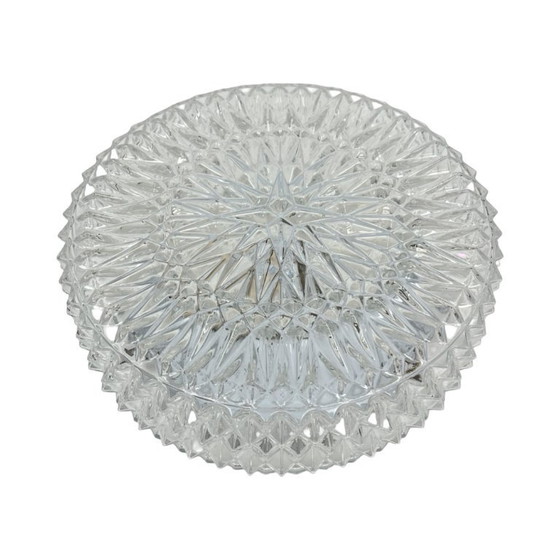 Image 1 of Massive Belgium Vintage Pressed Glass Mid-Century Rosette Ceiling Lamp Wall Sconce White Base 10x25 1970s