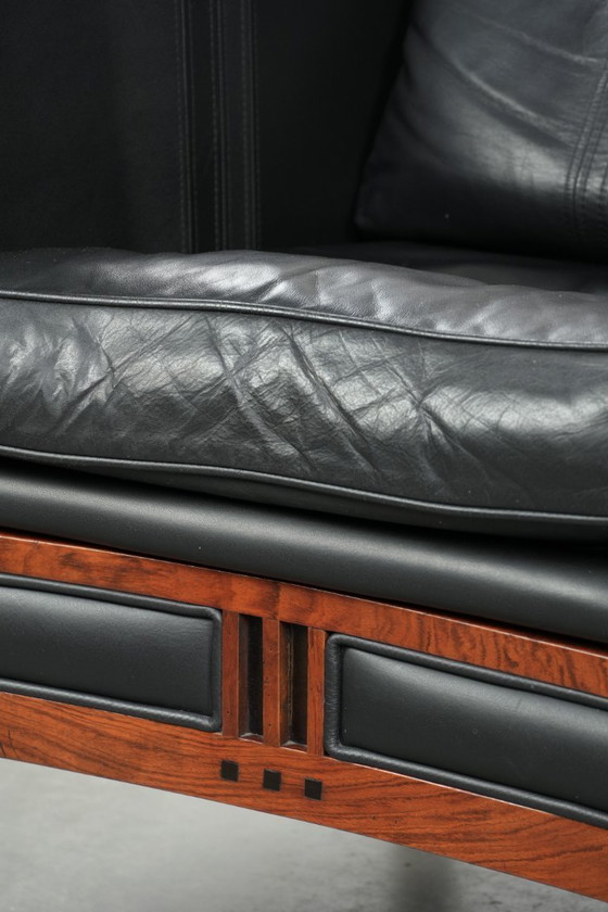 Image 1 of Black leather set of 2 Art Deco Schuitema design armchairs in good condition