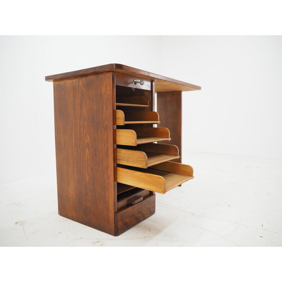 Image 1 of Vintage wooden desk with free wheels, Czechoslovakia 1960