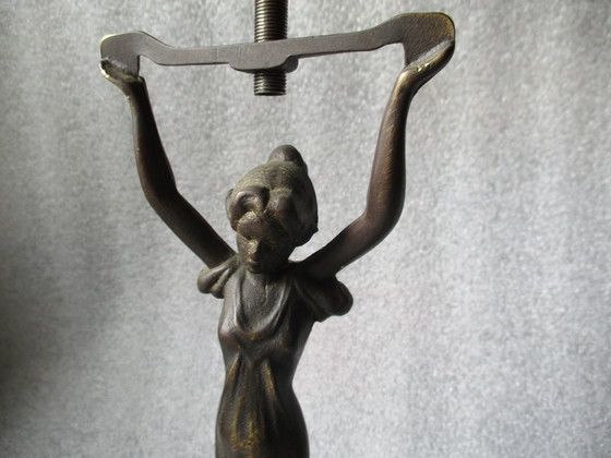 Image 1 of Bronze lamp base, Mother with 2 children, Art Deco style.