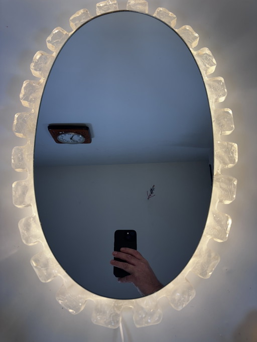 Miroir Illuminé Vintage Hillebrand – Jars Années '60/'70 – Ice Glass / Sugar Glass