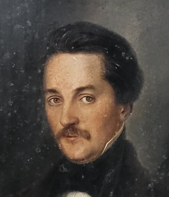 Image 1 of Retrato de un joven del siglo XIX, pintura al óleo, enmarcada