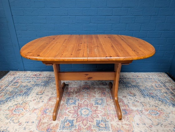 Image 1 of Vintage grenen eettafel met vier stoelen, jaren 70
