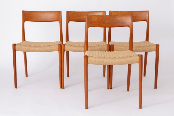 Image 1 of Set of 4 Niels Otto Moller Model 77 Chairs, 1950s – Teak Wood, Renewed Seat Weavings, Vintage Danish Design, Worldwide Shipping