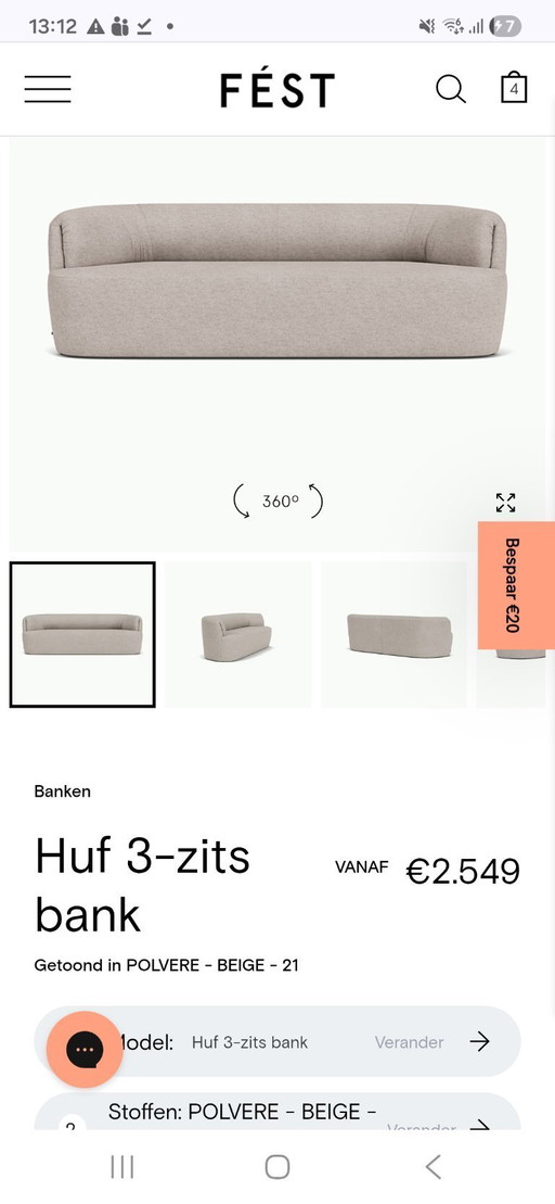 Huf Fest 3-seater sofa NEW in packaging