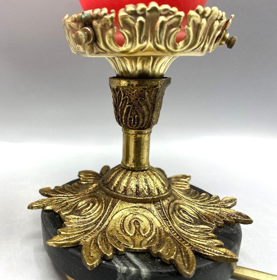 Image 1 of Set di 2 lampade da tavolo antiche in stile Art Nouveau - Vetro rosso