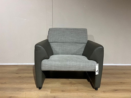 Montel Mondi Fauteuil - Groen - Grijs - Leer - Stof - Showroommodel