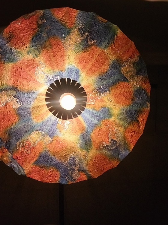 Image 1 of 1 x oosterse parasol hanglamp met bloemmotief en zilveren garnalen 1960's