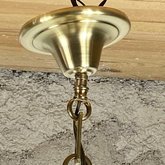 Opaline Chandelier Pendant Light 1920 with Gilded Brass Chain – Glass (photo 5 of 9)
