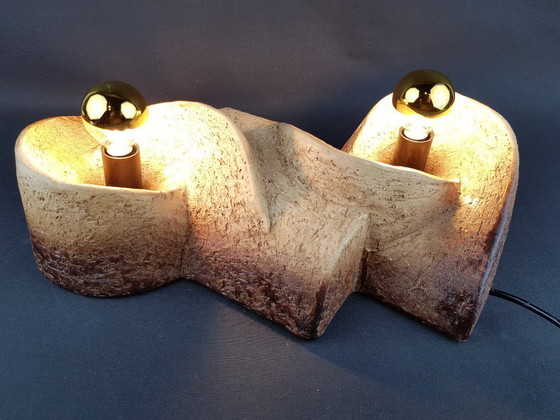 Image 1 of Vintage Brutalist Chamotte Clay Wall Lamp - Mid-Century Modern Ceramics (1960s/1970s) 2 lamps