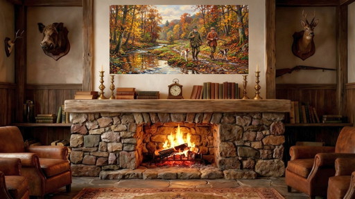 Dipinto impressionista su tela acrilica / Scena di caccia / (120 x 60) cm