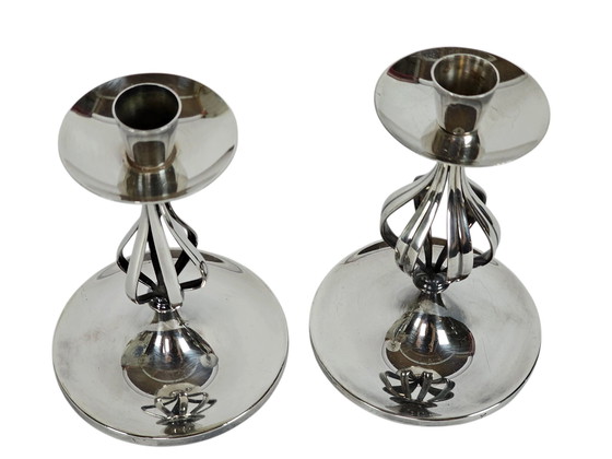 Image 1 of Keltum - Royal Van Kempen & Begeer - Gustav Beran - candlesticks (2) - silver-plated - signed - 60's