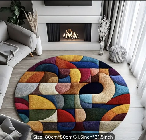 Geometric Colorful Abstract Round Mat