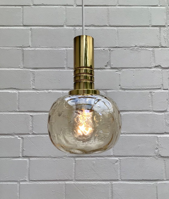 Unique vintage set of 60s Doria Leuchten pendant lights – Pendant lamps, Brass, Glass (photo 7 of 10)