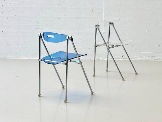 Image 1 of Set of 4 folding chairs made of acrylic by Giancarlo Piretti for Castelli, 1980s