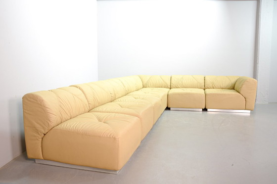 Image 1 of Distinguished Mid-Century Sandy Leather Domaine Modular Walter Knoll Sofa Designed by Bernd Münzebrock, 7 Elements. Germany, 70s