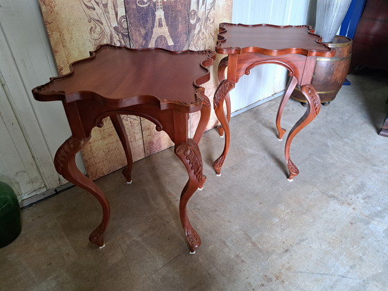 Image 1 of Klassieke Mahoniehouten Bijzettafel, Plantentafel, Console, Afmetingen 50x50cm en 75cm Hoog