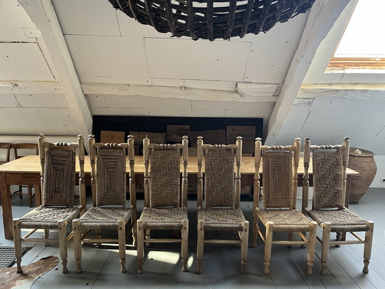 Image 1 of 6 Stühle aus Holz und Seil, die Adrien Audoux und Frida Minet zugeschrieben werden