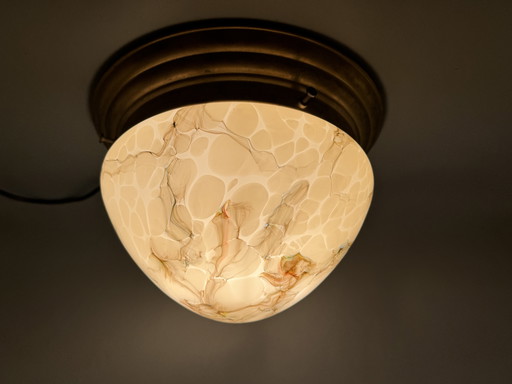 Vintage marbled ceiling lamp - elegance in glass and brass