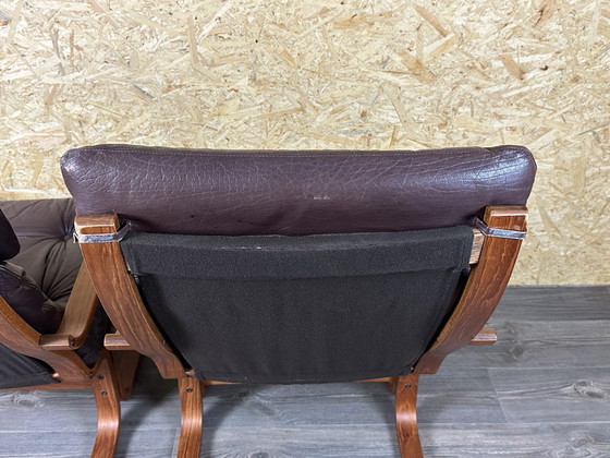 Image 1 of 2x 60s 70s Easy Chair poltrona in pelle Westnofa Norvegia Mid Century