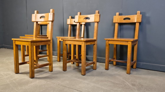 Image 1 of Vintage oak brutalist chairs, 1960s - set of 6