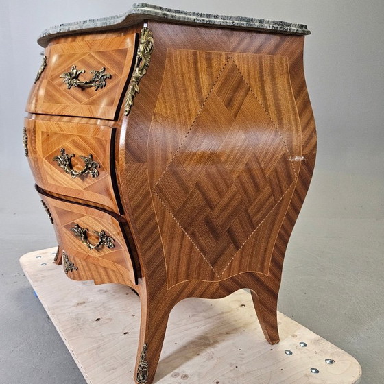Image 1 of Rococo-Style Chest of Drawers — Stone Top, Mahogany & Brass Fittings