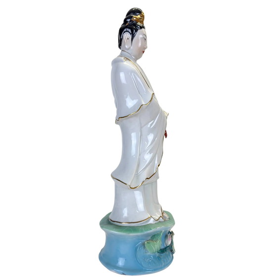 Grande statue de porcelaine Guan Yin style antique – 47 cm – Blanc et Or – Sculptures, Gold (photo 5 of 10)