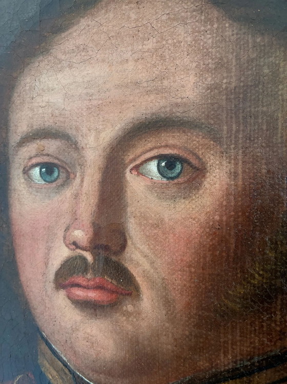 Image 1 of Peinture à l'huile originale ancienne représentant un officier, grand portrait d'homme.