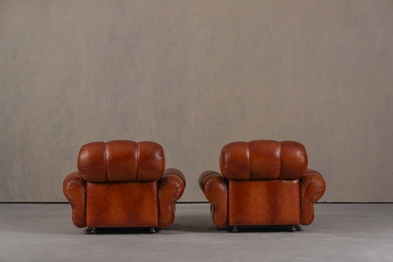 Image 1 of Fauteuils club italiens vintage en similicuir cognac, Italie, années 1970, lot de 2