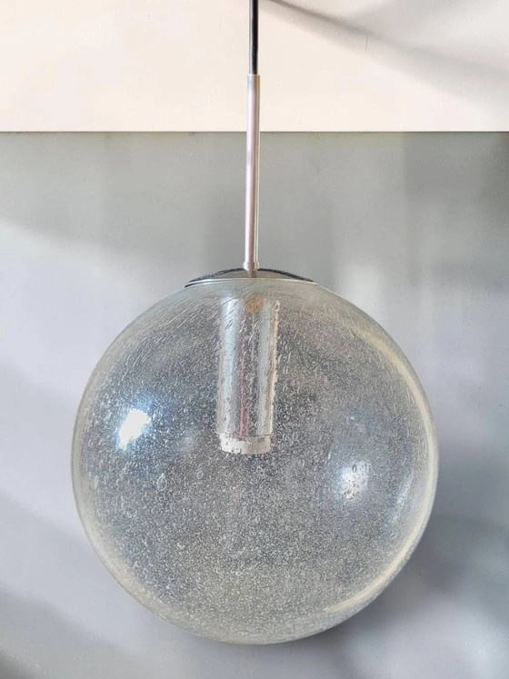 Blown glass bubble suspension globe, chrome mount – Pendant lamps, Crystal, Metal, Space Age (photo 3 of 9)