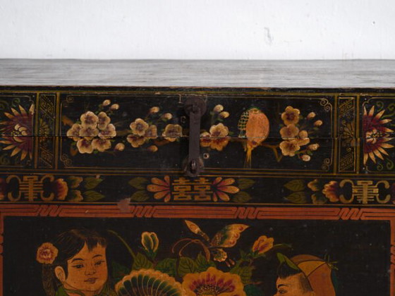Antike bemalte Truhe aus Kiefernholz – China, circa 1900 – Aufbewahrungsschrank, Iron (photo 12 of 40)