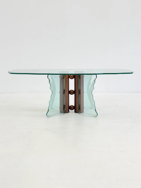 Vintage Postmodern Coffee Table with Wavy Glass and Wooden Spheres – Memphis (photo 5 of 8)