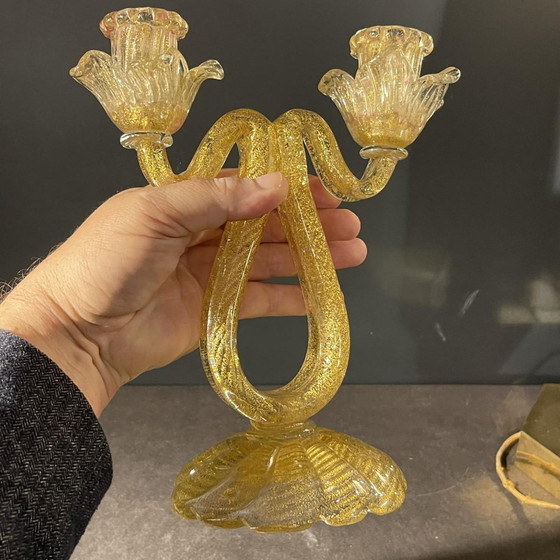 Murano Candleholder in Golden Glitter Glass by Ercole Barovier & Toso, 1950s – Candle holders (photo 13 of 17)