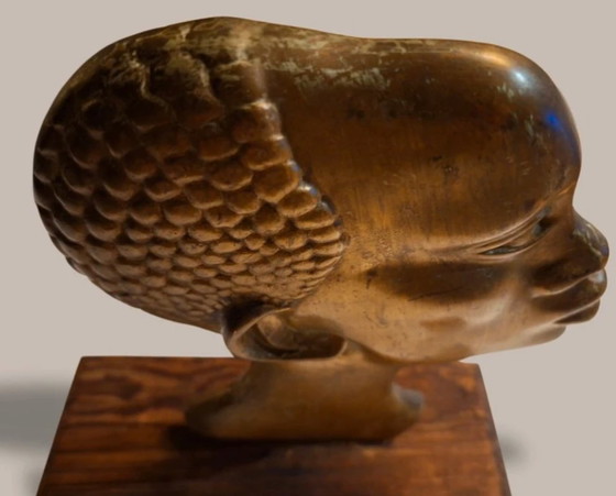 Image 1 of Vintage bronskleurig afrikaanse mannenbeeld