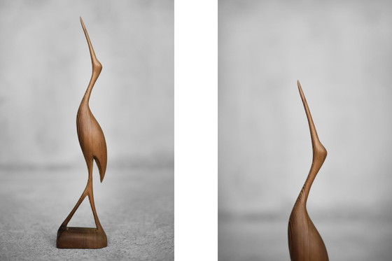 Image 1 of Sculpture en bois vintage Mid Century Danish Modern Figurine Crane, 1960s