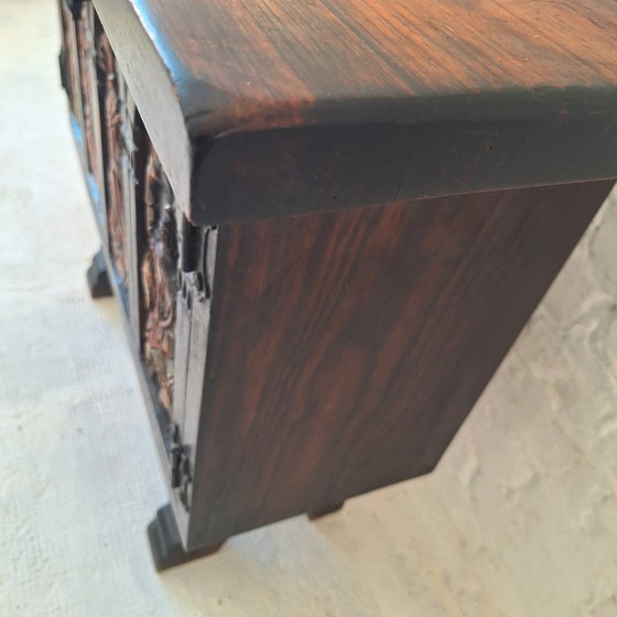 Image 1 of Arts of México Spaans-koloniale gesneden en beschilderde console/dressoir, jaren 1940-1950