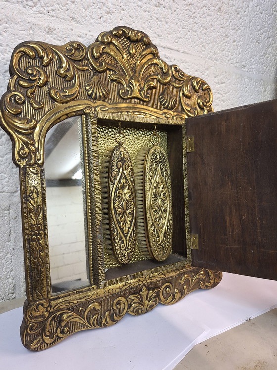 Image 1 of Antique brass mirror cabinet