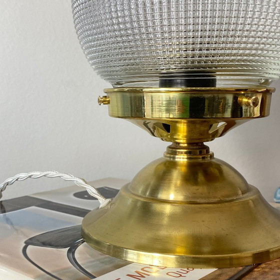 Image 1 of Antique globe table lamp in Holophane-type glass and brass