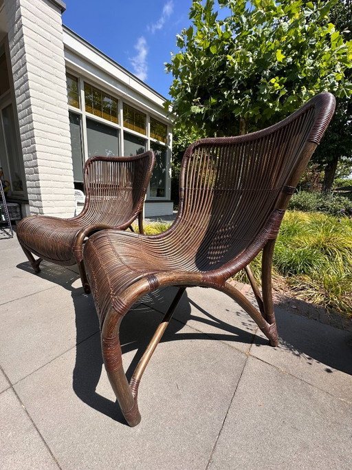 Unique set of 2 Yuzuru Yamakawa 'Funky' (CL-170) rattan design armchairs