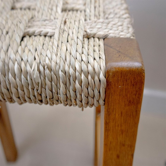 Image 1 of Low Wooden Stool with Seagrass Cord