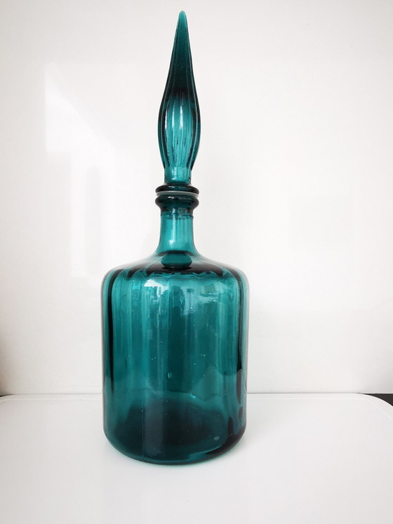 Image 1 of Carafe Empoli avec couvercle à motif martin-pêcheur, années 1950-1960