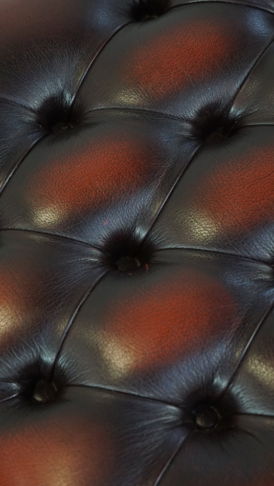 Image 1 of Beef Leather Square Chesterfield Hocker