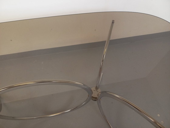 Image 1 of Table à manger rectangulaire arrondie vintage en verre fumé et métal chromé style Space Age des années 70