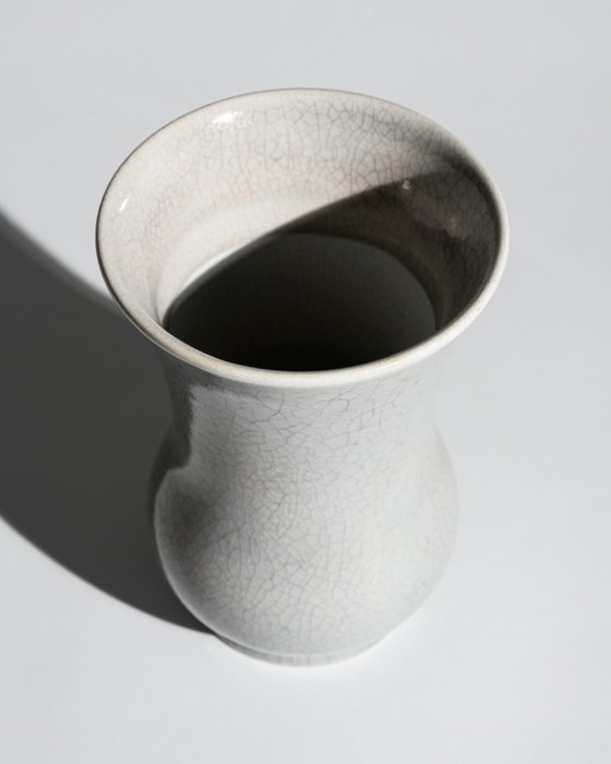 Image 1 of German Art Deco Crackle Glaze Ceramic Vase Duo Fürst Adolf Werkstätten Bückeburg