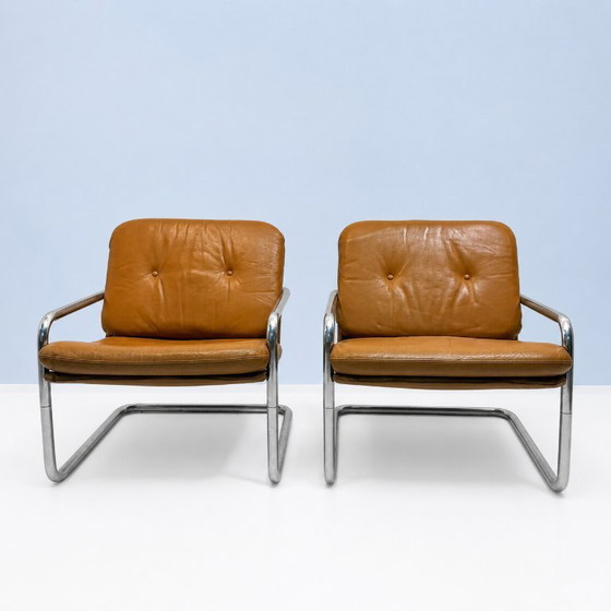 Image 1 of Paire de fauteuils CUIR, cantilever par H. Pfalzberger (CH) années 60