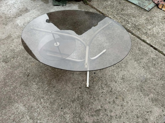 Vintage Oval Table with Metal Legs and Smoky Glass Top, Coffee table books, Scandinavian (photo 6 of 7)