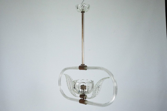 Image 1 of Art Deco Clear Murano glass chandelier. Italy 1940s