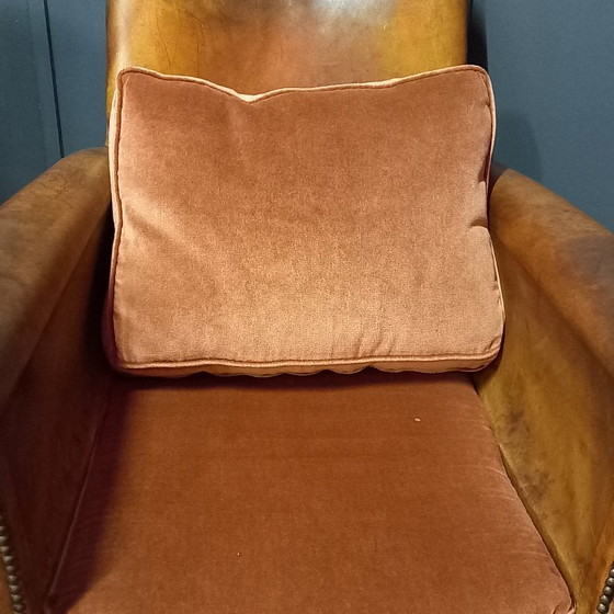Fauteuil en cuir français – Art déco avec façade rectangulaire – Leather, Wood (photo 8 of 14)