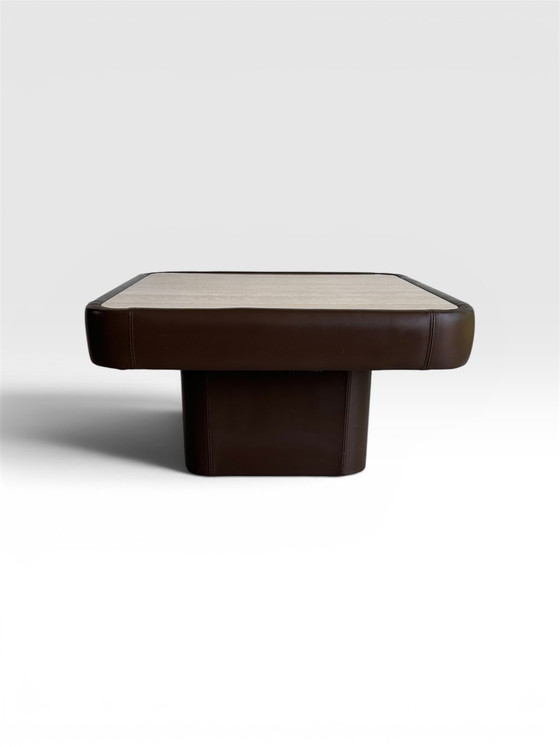 Image 1 of Travertine leather coffee table