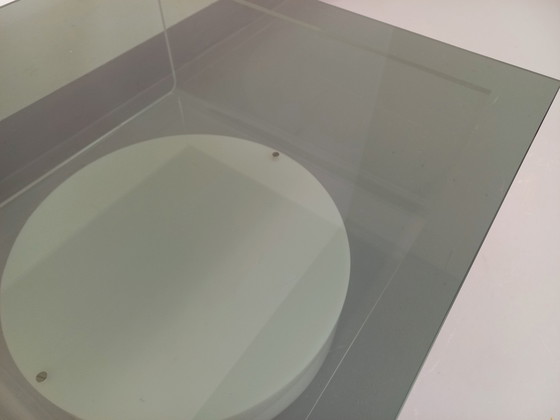 Image 1 of Square illuminated vintage Italian coffee table in glass and Plexiglas in the Space Age style of the '70s